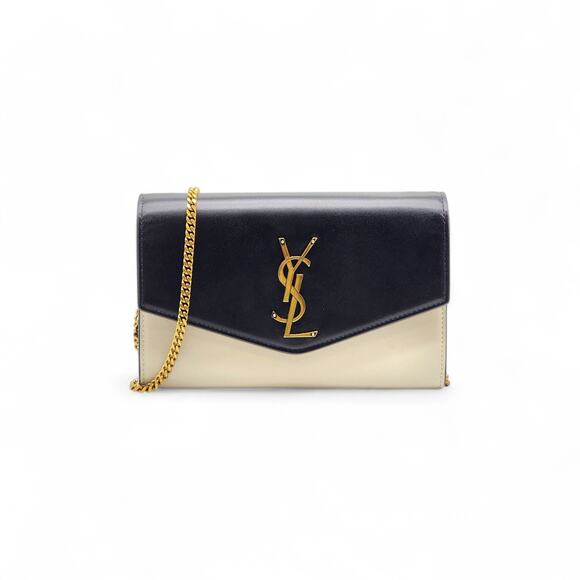 Saint Laurent Uptown Wallet on Chain Bicolor Black Beige YSL Logo - $1550 - Picture 1 of 10